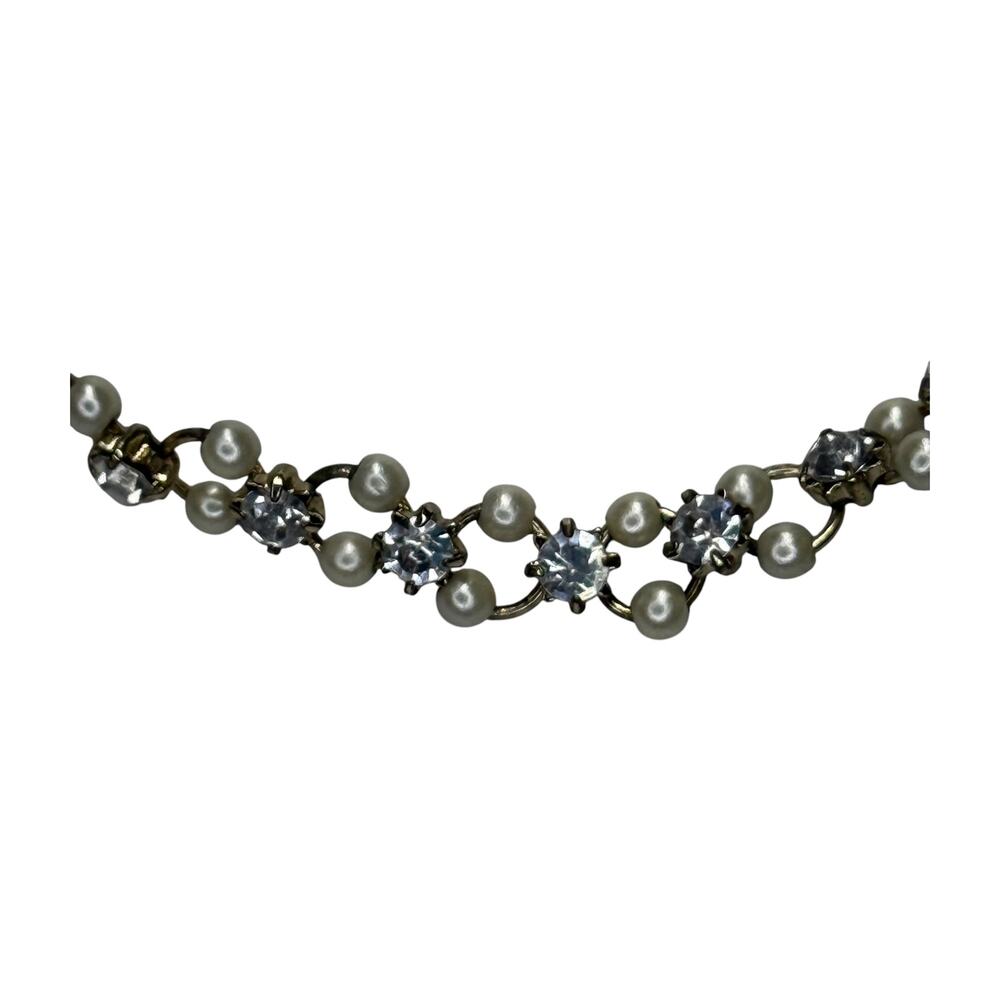 Faux Pearl Rhinestone Star Choker Necklace Antiqued Brass Extender Chain - Picture 3 of 6